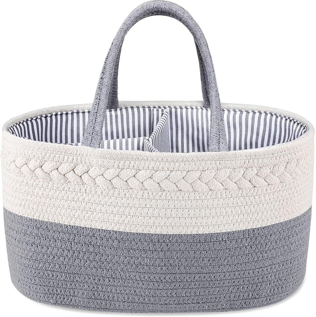YelaJoy Baby Diaper Caddy,Cotton Rope Diaper Caddy Basket, Nursery Storage Bin and Car Organizer for Diapers Wipes, Cotton Rope Basket Changing Table Caddy,Baby Shower Gifts for Newborn,Grey