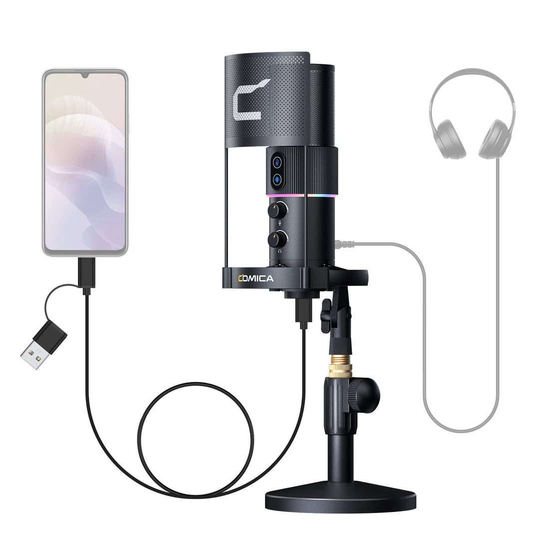 comica STA-U2 D RGB Cardioid Condenser USB Microphone Kit, Compatible with Phones, Computers, and Other Devices, Perfect for Live Streaming, Recording, Podcasting, Gaming, Music Recording