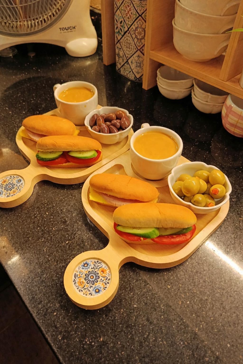 Wooden Serving Tray with Handle, Coffee and Breakfast Serving Platter Set 2pcs