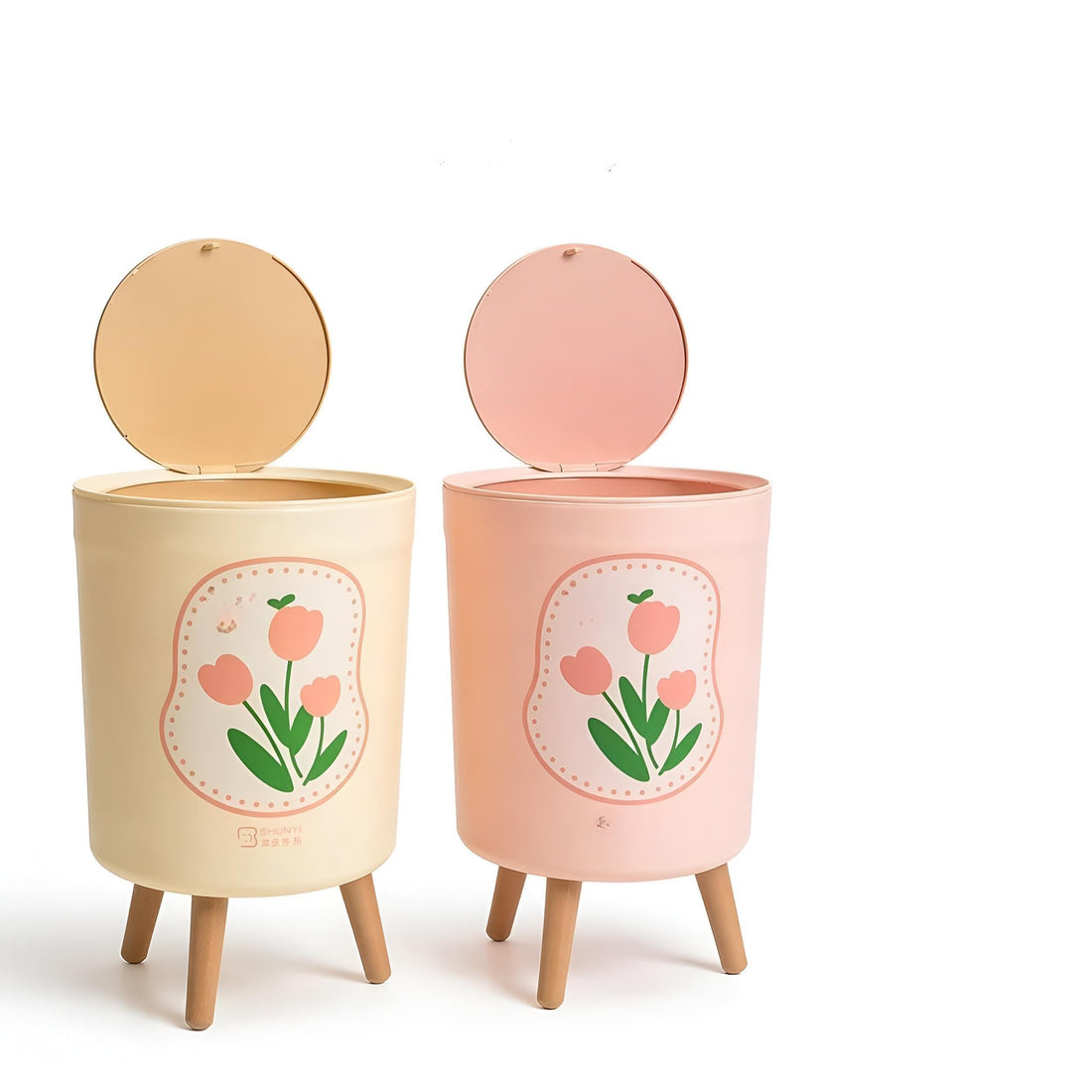 Decorative Basket - Pink floral print storage container with sturdy wooden legs and secure lid, offering ample space for laundry, kids' toys, and various household daily necessities. (coular pink)