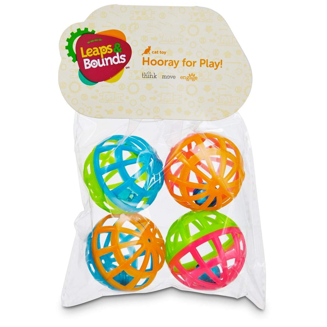 LEAPS & BOUNDS Petco Brand - Lattice Ball and Bell Cat Toys, Pack of 4 Balls, Mini, Multi-Color