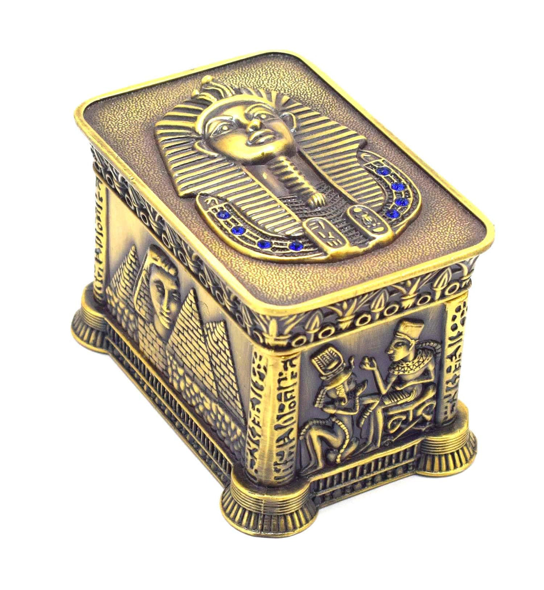 Immatgar Luxury Egyptian Jewelry Storage Box with Pharaonic Pattern, premium Souvenir gifts for Women and Girls, Home Decor Piece (Tutankhamun - Burnt Yellow - 8.5 CM Long)