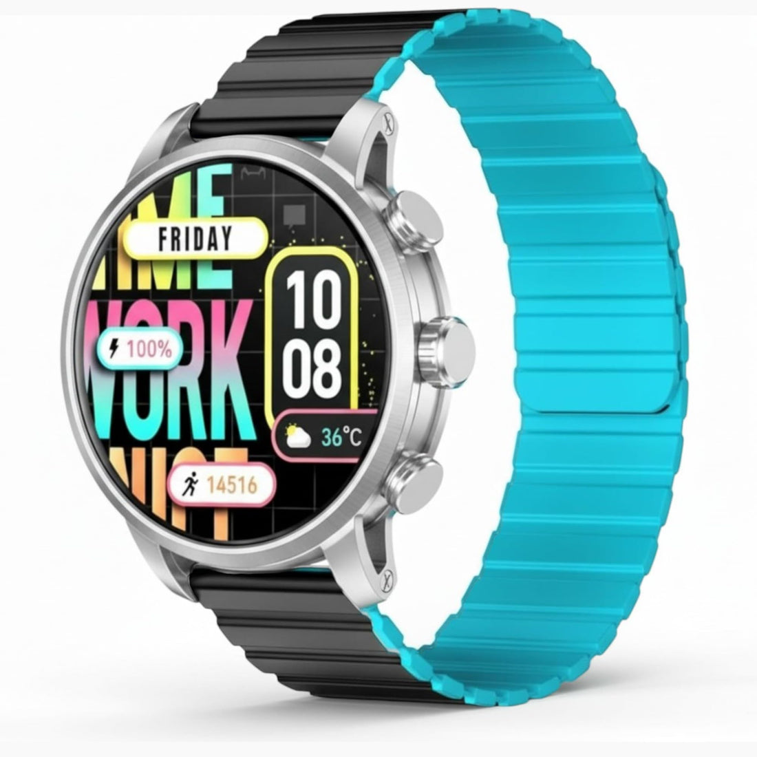 Kieslect Kr2 Smart Calling Watch - 1.43" FHD AMOLED Display with AOD Bluetooth 5.3 One-Step Calling - Fitness & Health Tracker - 3 Digital Crowns - For Android & iOS Silver Watch with Black/Blue Strap