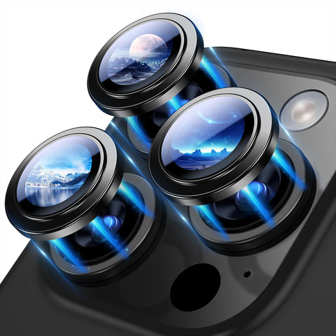 Dl3 Mobilak Camera Lens Protector for iPhone 15 Pro/iPhone 15 Pro Max, [Keep Original Shooting]Tempered Glass Screen Protector Metal Individual Camera Cover Accessories Case Friendly (Black)