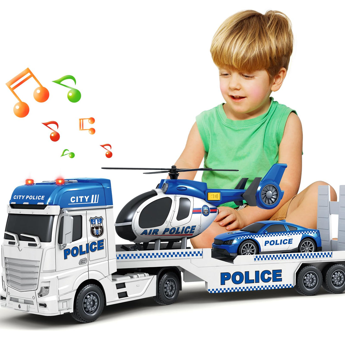 Kids Toys for 3 4 5 6 7 8 Years Old Boys, 15" Police Truck Toy with Lights, Sounds, Toddler Friction Powered Truck Vehicle Toy for Boys Girls Birthday Gifts