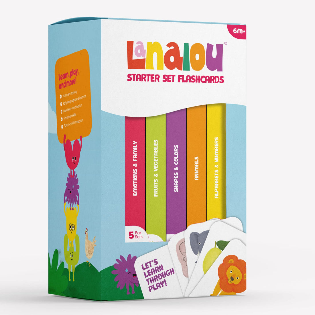 Lanalou Toddlers & Kids Flashcards | English | 185+ Cards & 185+ Words | 9 Topics: ABC & 123 - Animals - Fruits & Vegetables - Shapes & Colors - Emotions & Family | Let's Learn Through Play