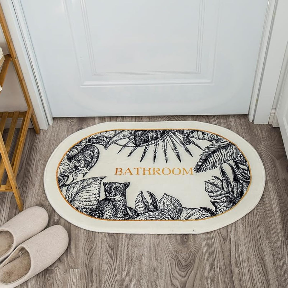 LESTER Soft Non-Slip bathDoor Mat oval shape white and black 50x80cm
