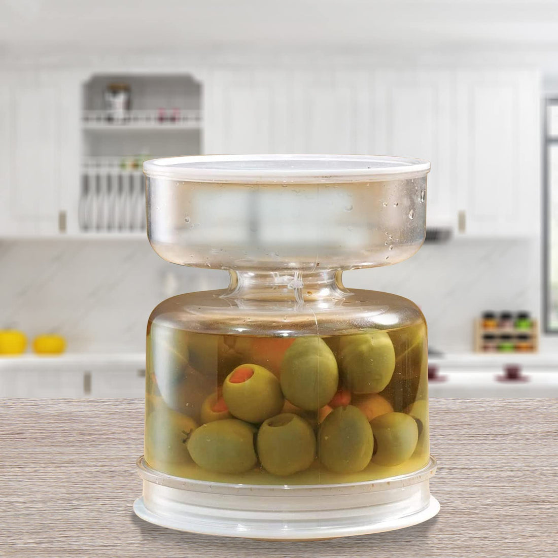 Acrylic Pickle Jar Container Hourglass Flip Design with Airtight Lid for Kitchen Food Storage and Liquid Level Control Clear Plastic Organization