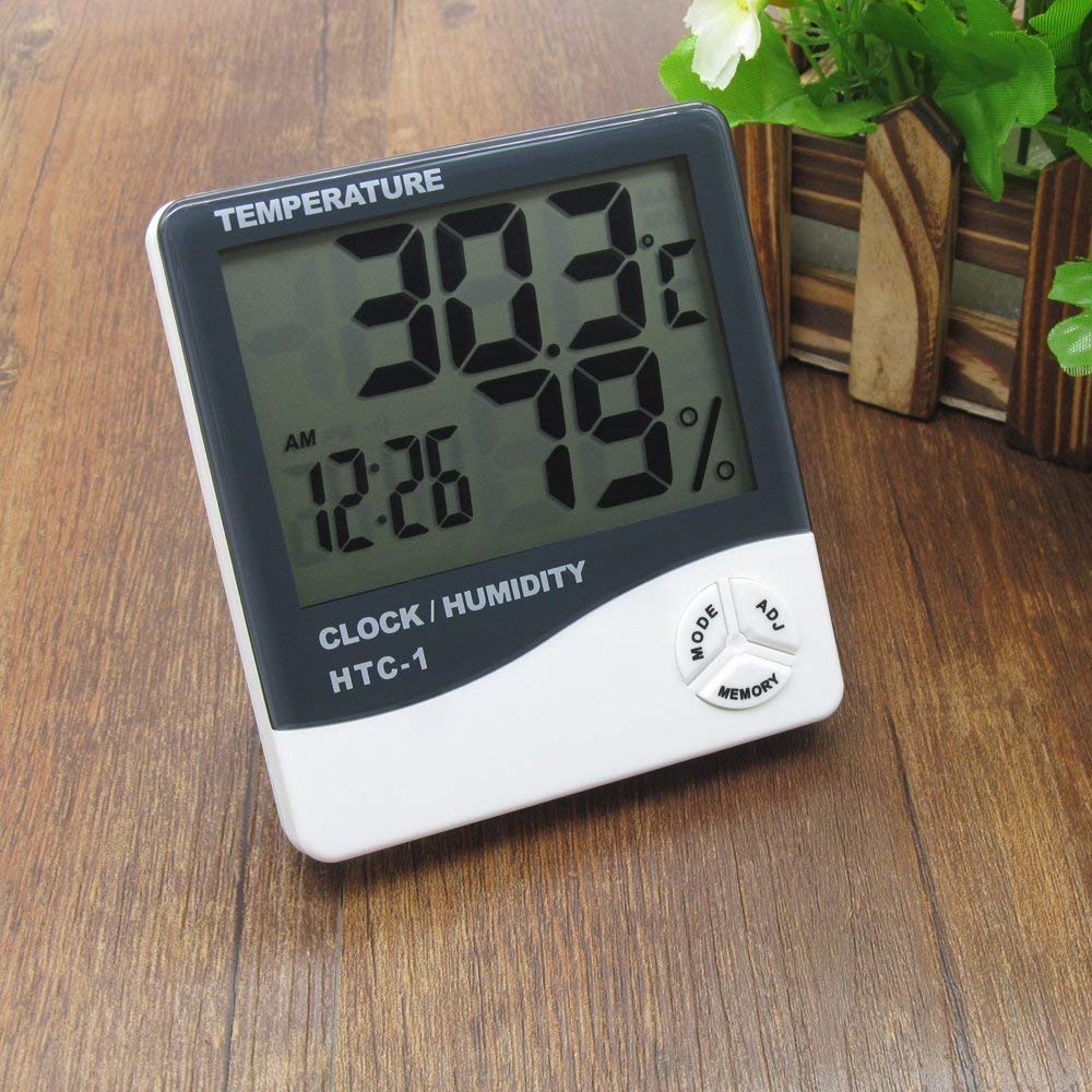 GENERIC Room Thermometer with Humidity Incubator Meter and Accurate Temperature Indicator Wall Mounting LED Digital Clock Monitor for Indoor/Outdoor (White)