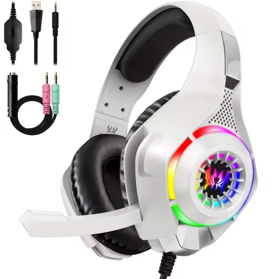 Gaming Heaphone Over Ear Headset, Noise Cancelling Mic, Compatible With PlayStation 4 Laptop Mac PC Smart Phones, Volume Control Stereo Surround Sound LED, Lightwight 3.5mm AUX (GS410, Black,white)