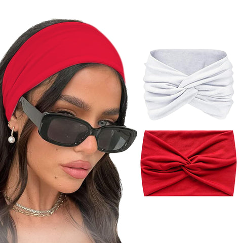 2 Pack Knitted Cotton Headbands for Women, 95% Cotton, Turban Headbands for Women and Girls, Headwrap Accessories, Cute Knot Hair Bands (Chili & Black)
