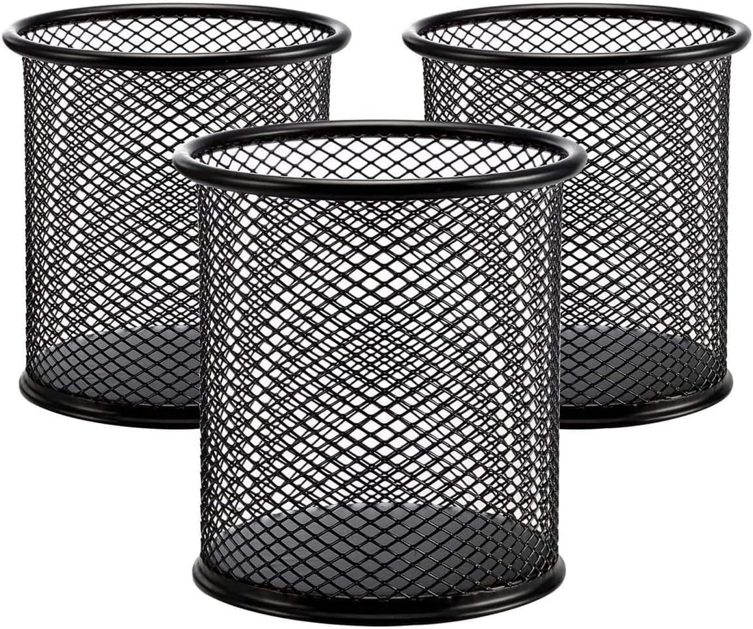 Generic Black Metal Pen Pot, 3-Pack, Round, Portable, Stationery Organizer