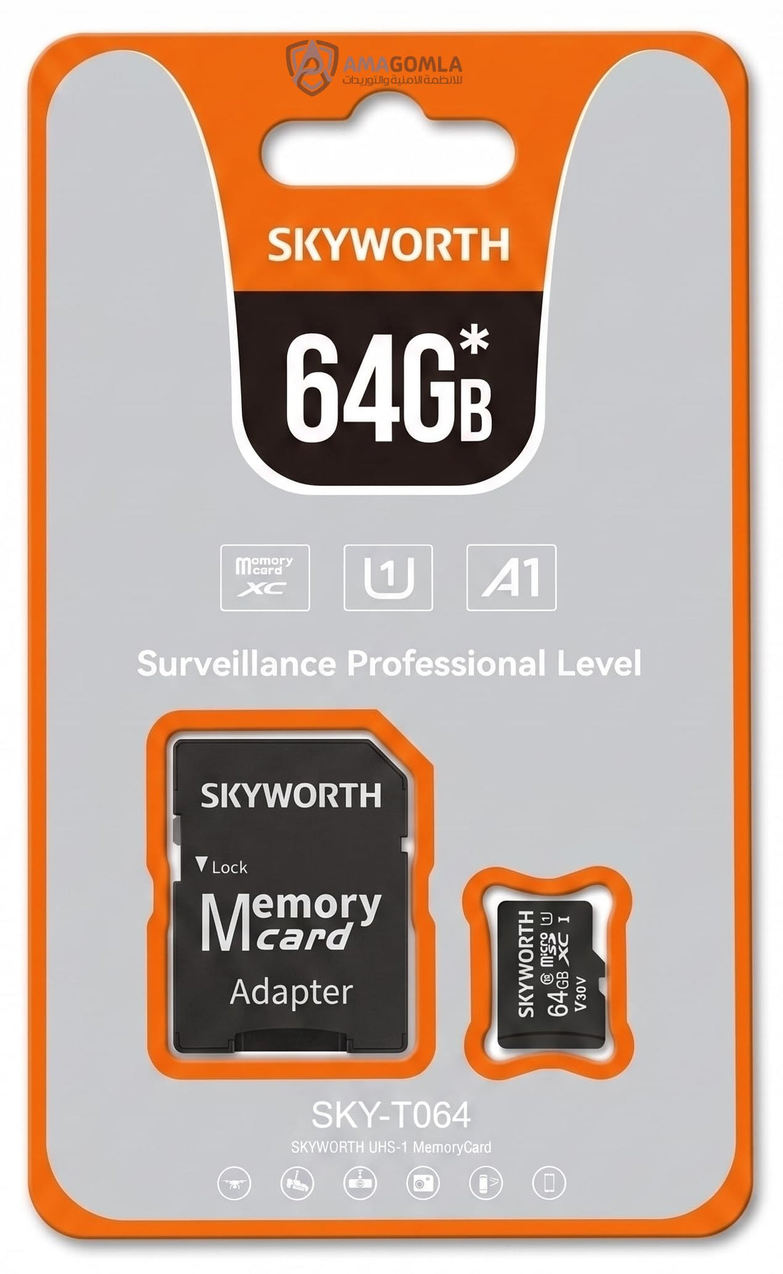 SKYWORTH SKY-T064 64GB Micro SD Card for Surveillance Cameras and Phones U1 A1 XC with Adapter