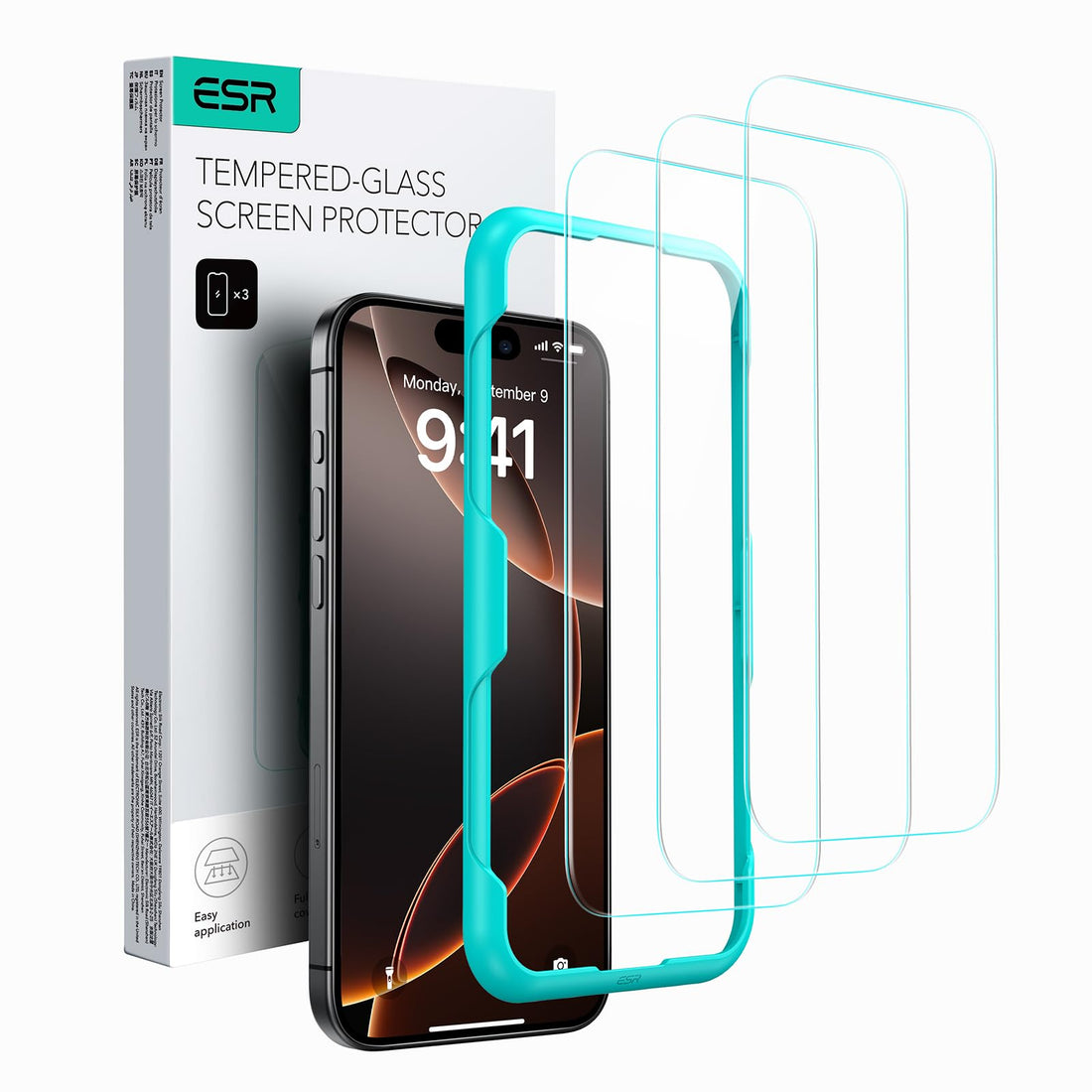 ESR 3 Pack for iPhone 16 Pro Max Screen Protector, Tempered Glass Film with Easy Installation Tool, 9H Hardness, Military-Grade Shatterproof, HD Clear, Scratch Resistant