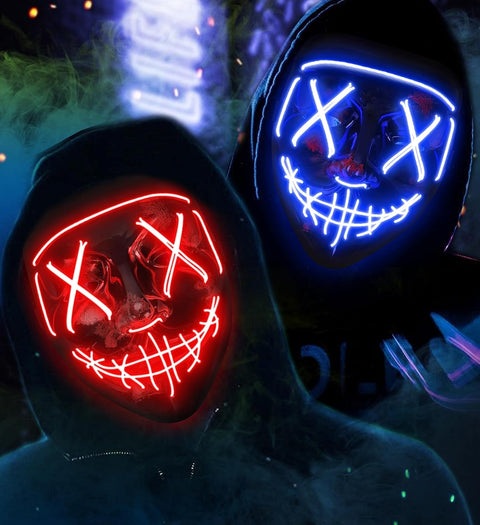 AnanBros 2PCS Scary LED Halloween Mask, Light up Mask Cosplay, LED Rave Face Mask Costume 3 Lighting Modes, Halloween Face Masks for Men Women Kids