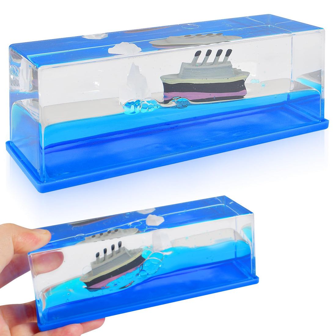 Newtic Unsinkable Pirate Ship Model, Drift Bottle with Liquid, Acrylic Fluid Drift Bottle, Floating Boat Model, Stress Relief, for Desktop Ornament Decoration (C)
