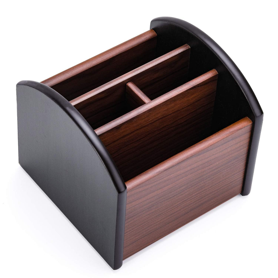 Wooden Remote Control Holder and Organizer - Multifunctional Desk Storage Box with 4 Compartments(1-Style)