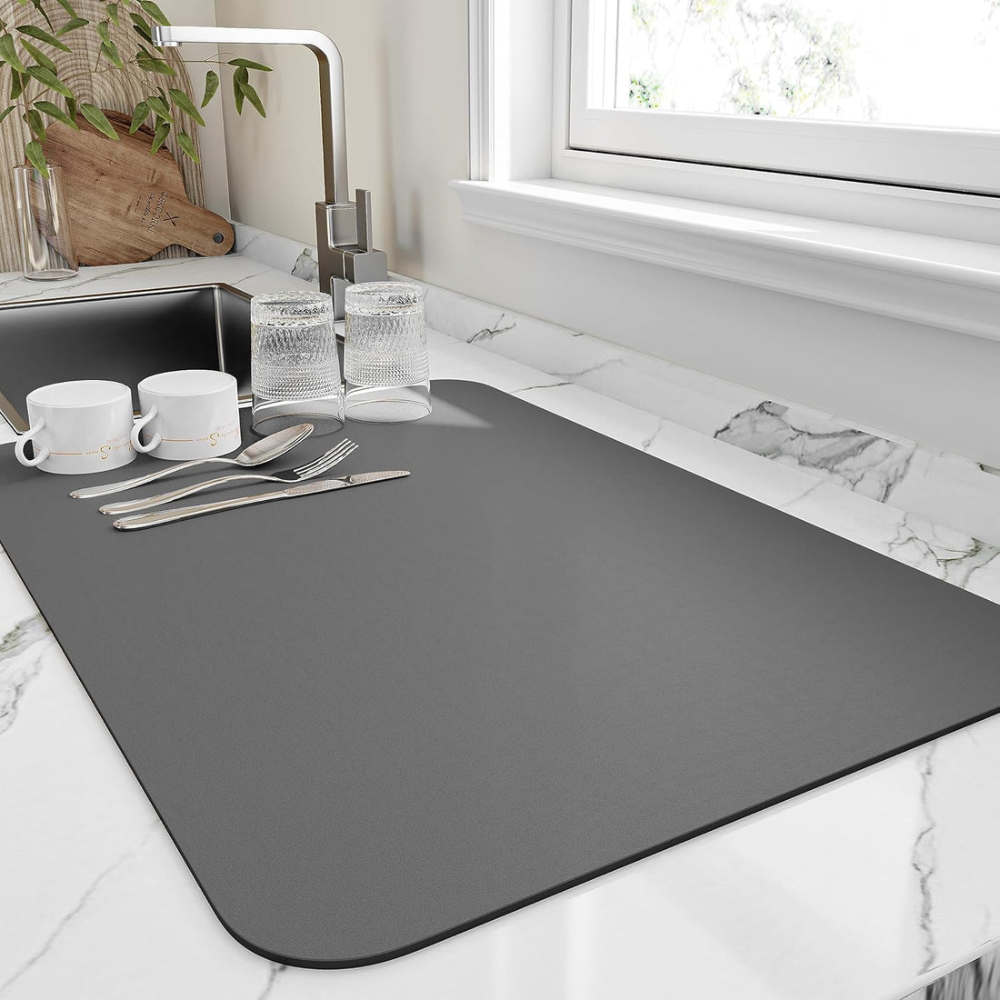 S2C Kitchen Mat,Dish Drying Mat,Anti Slip Coffee Mat, Big Size 60L x 40W , 3.5mm Thickness, High Absorbent Mat for Kitchen Counter, Kitchen Mats, Drying Mat Kitchen (60*40 GREY)