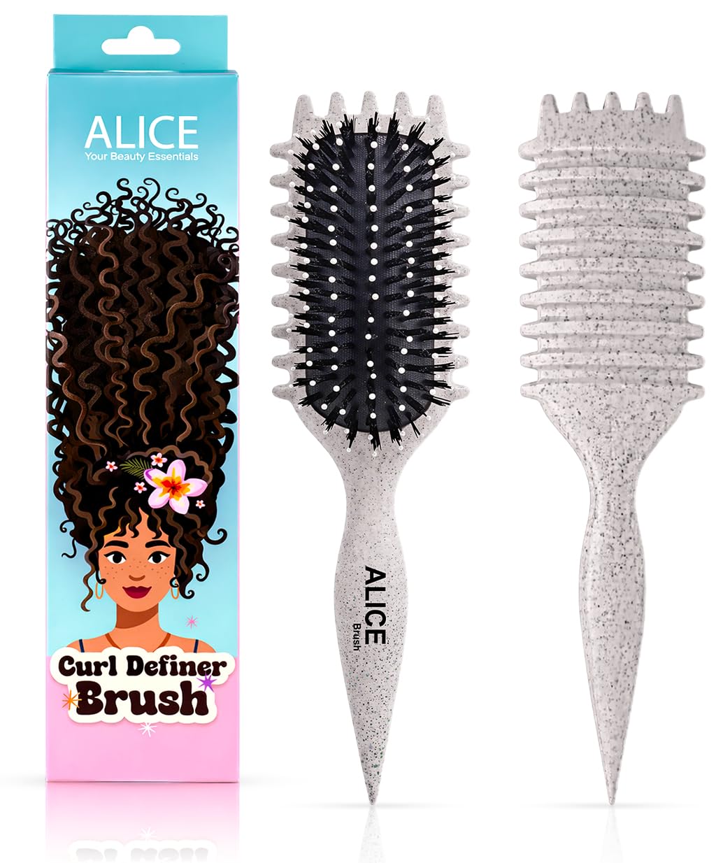 Alice - Curl Definer Brush, Curly Hair Styling Brush, Gentle Detangling Professional Brush, With Nylon Comb Teeth, Pointed Tail Comb Handle, Curl Separator For Defined Waves & Curls (Off White)