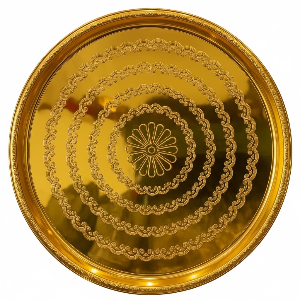 Home Care DD-502 50cm Gold Ribbed Serving Tray Spacious Kitchen Dining Solution, Pack of 1 - Gold