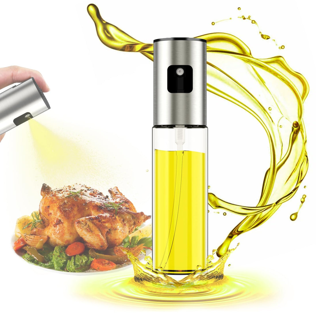 Premium Olive Oil Sprayer for Cooking, 1 Pack Food-grade Olive Oil Spray Bottle with 304 Stainless Steel, 100ml Olive Oil Mister Spray Bottle for Cooking, Perfect for Salad, BBQ, Baking