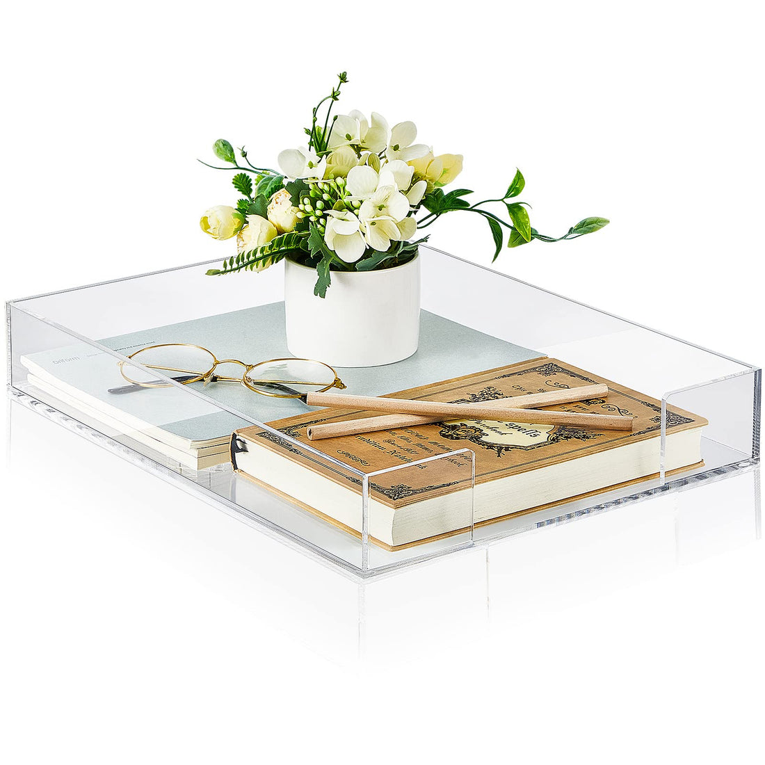 Best Media Stackable A4 Acrylic Letter Tray for Desk Organization, Clear Paper and File Organizer, Durable Document Storage Box and Desktop Supply Holder for Home and Office, Single Tray