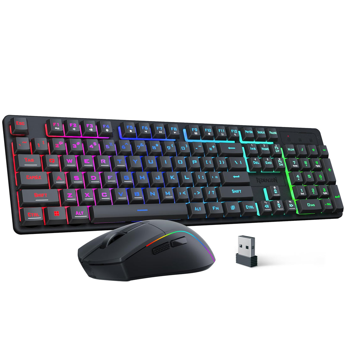 Redragon S107KS Wireless Gaming Keyboard and Mouse, RGB Backlit, 3 Mode (Wired/2.4G/BT), Up to 10,000 DPI Gaming Mouse with Software, Ultra Lightweight 65g, 25 Key Anti-Ghosting Keyboard for PC