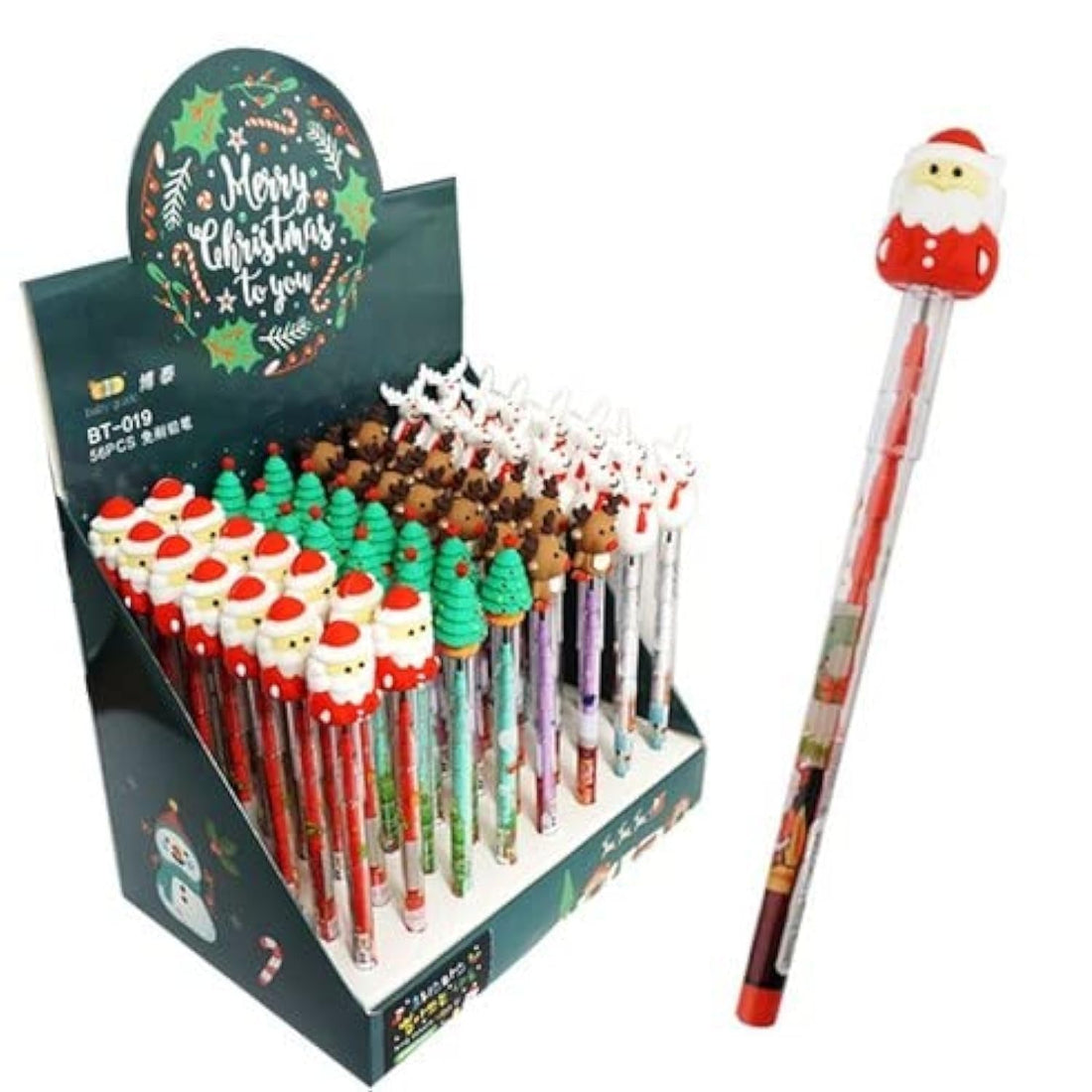 Wonka LIGHTER HOUSE™ Christmas Pencils Multi Point Stackable Push Pencil with Christmas Santa Claus, Christmas Tree, Snowman, Elk for Kids Classroom Rewards, Christmas Favors Prize Stuffers (Set of 12