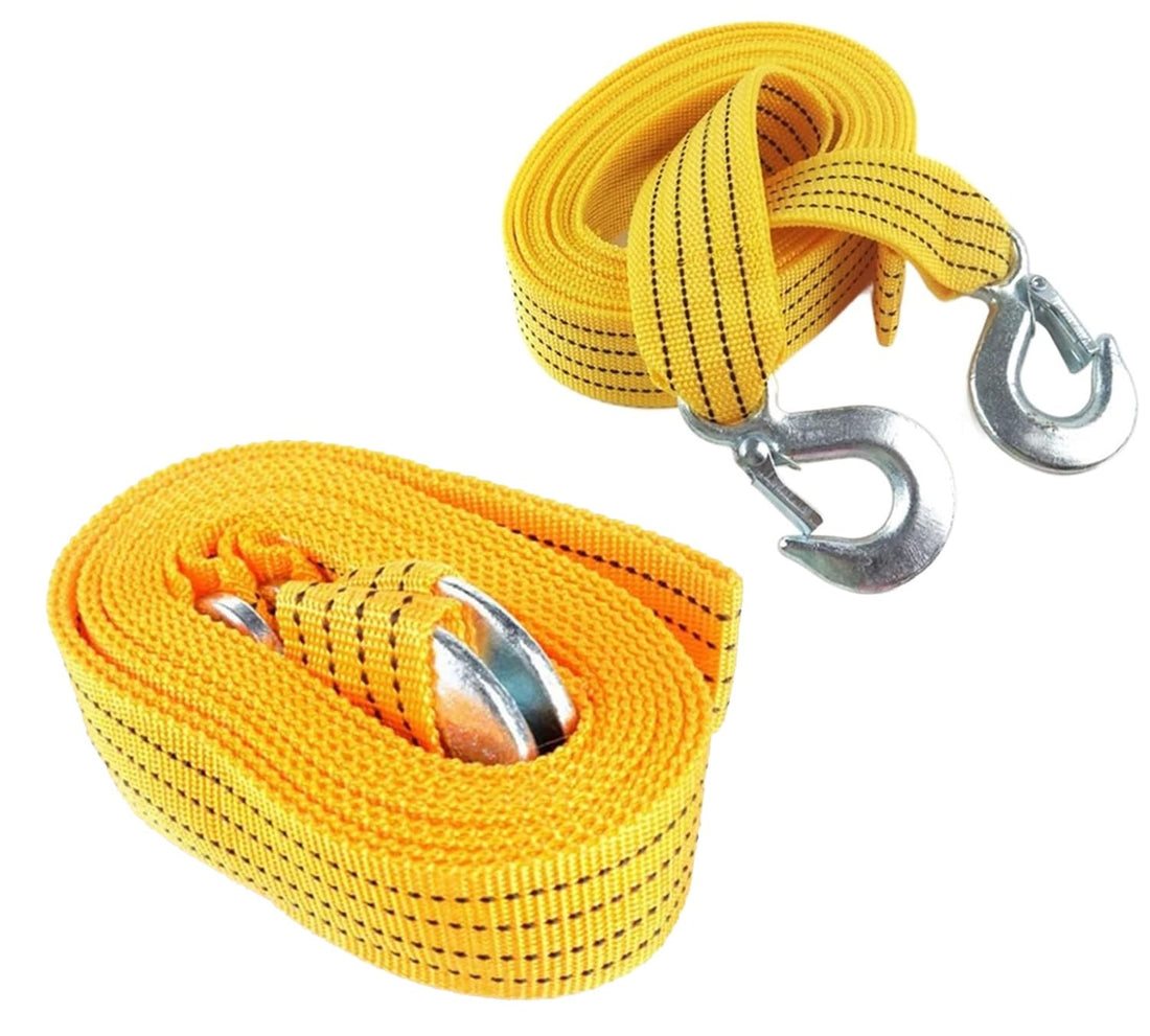 Car Trailer Tow Rope with Hooks, Emergency Car Tool (Yellow, 4 Meter, 3 Ton) - KaberTrade