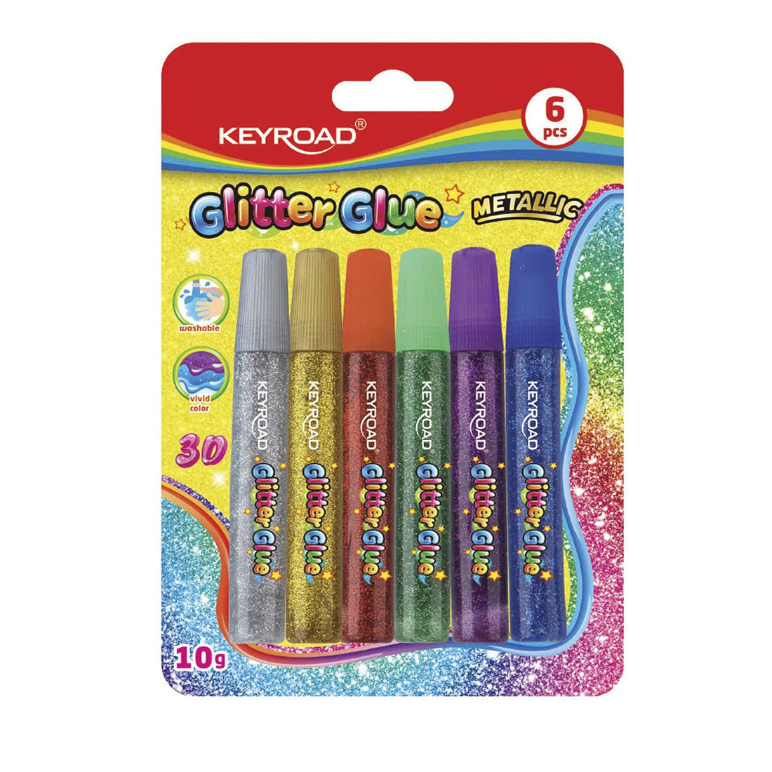 Keyroad Glitter Glue Metallic Set Of 6 Pens Multi Colors 10g Model KR971939
