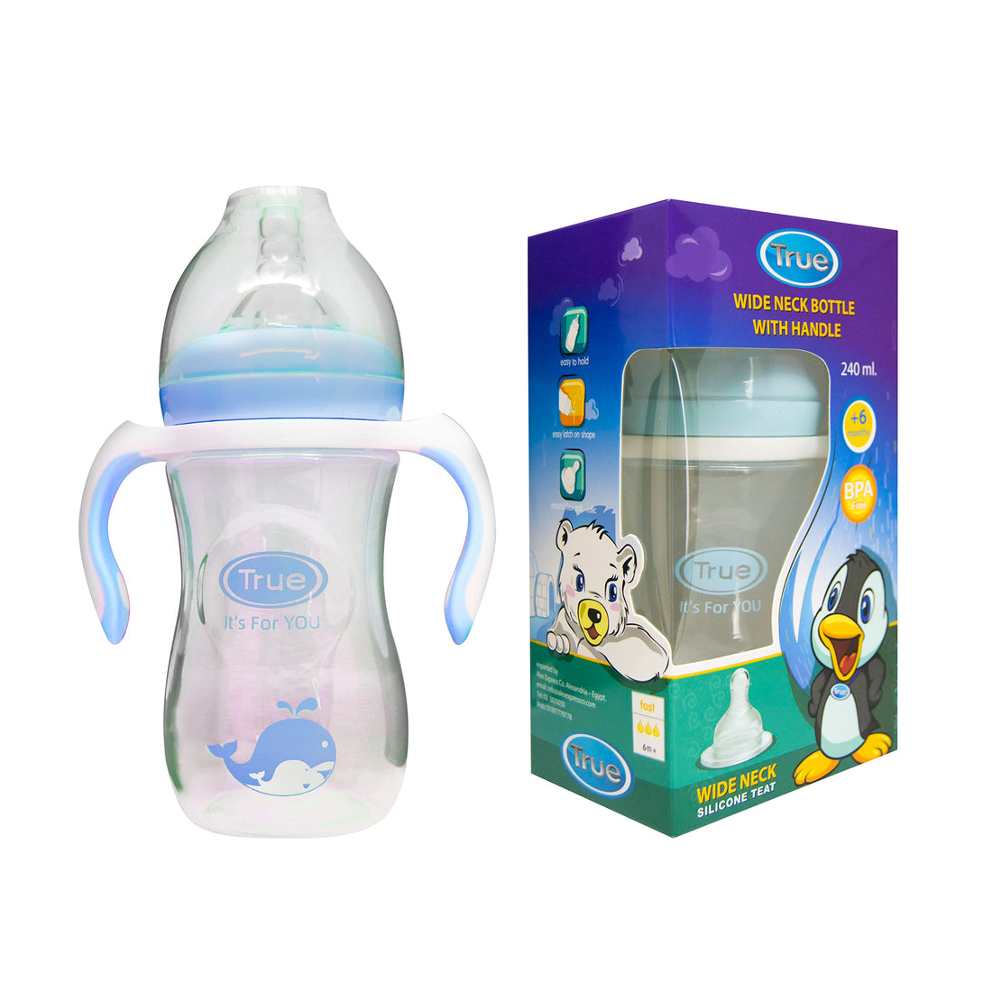 True Terpenes wide nick feeding bottle with hand 240 ML +6 blue 1 Piece