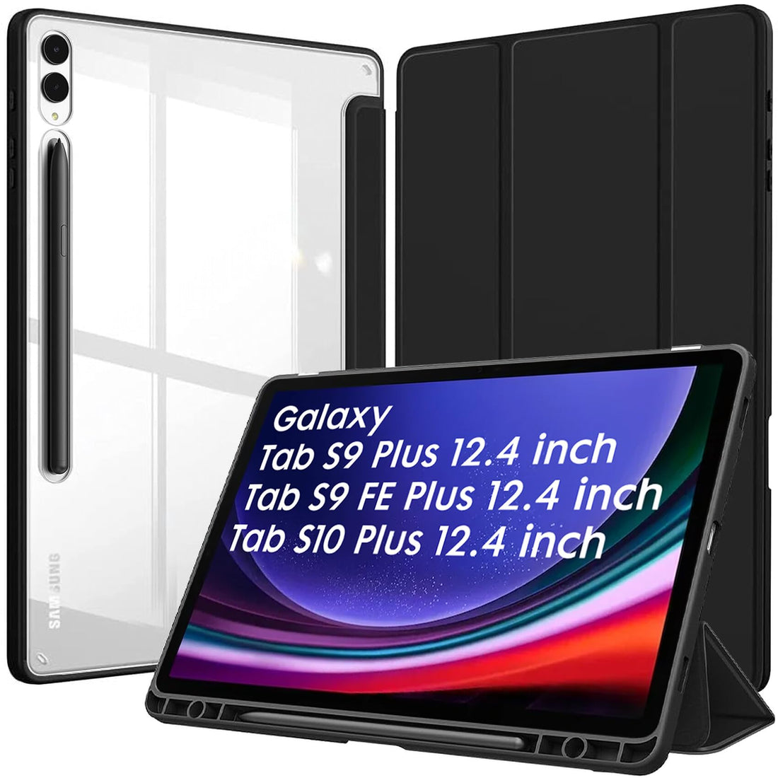 Robustrion Cover for Samsung Tab S9 Plus Cover Case 12.4 inch Hybrid Flip Case with [S Pen Holder] for Samsung Galaxy Tab S9 Plus/Tab S9+ Tablet Cover 12.4" with [Auto Sleep/Wake] - Black