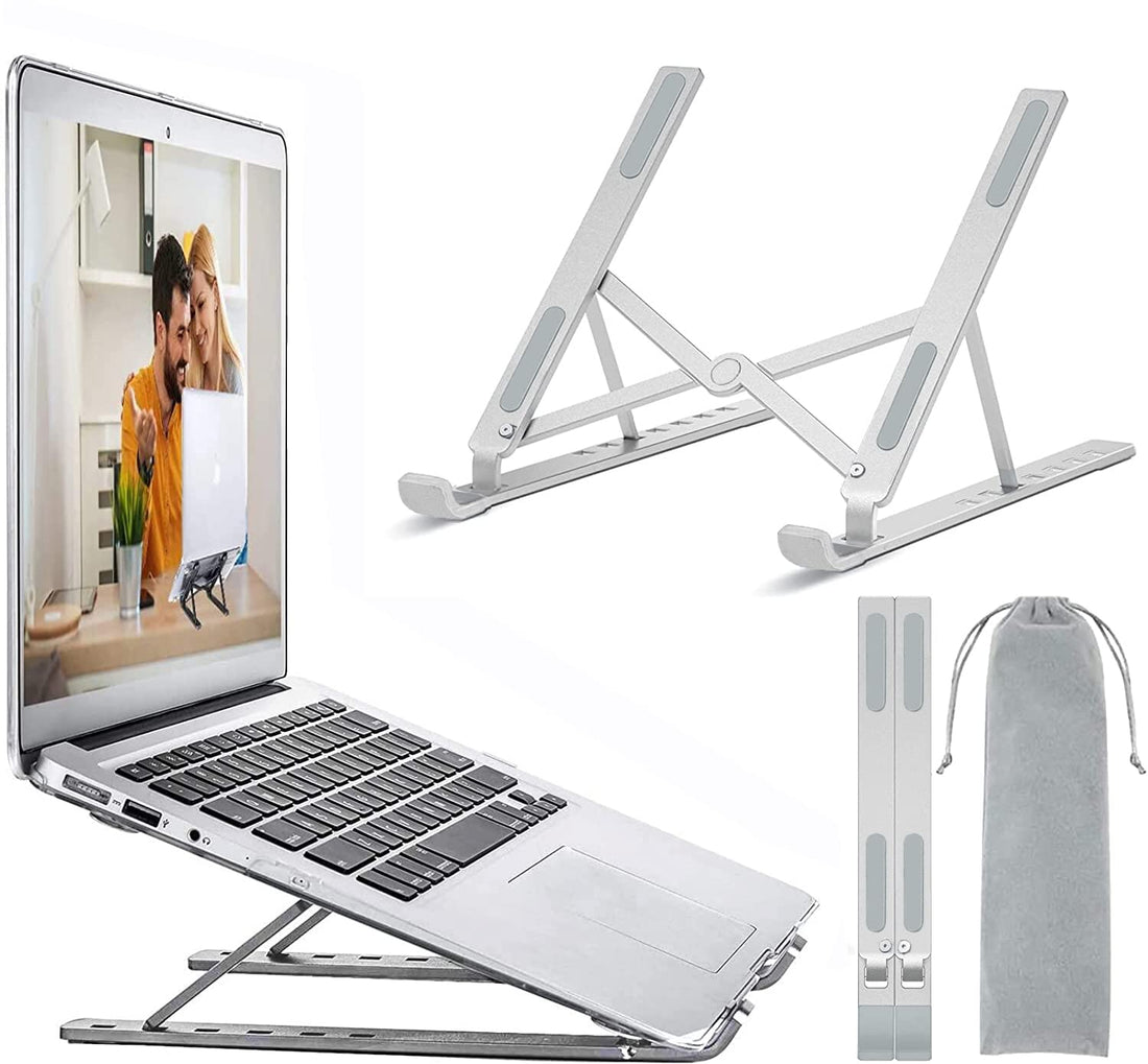 OUGEP Laptop Stand, Portable Foldable Height Adjustable Notebook Stand, Compatible with MacBook Pro Air, iPad, Lenovo, HP All 10-15.6 Inch Tablet (Silver)