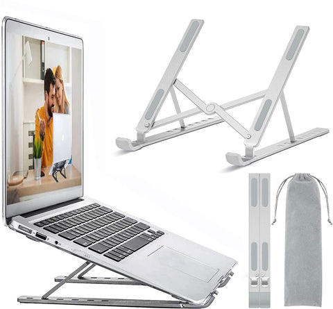 OUGEP Laptop Stand, Portable Foldable Height Adjustable Notebook Stand, Compatible with MacBook Pro Air, iPad, Lenovo, HP All 10-15.6 Inch Tablet (Silver)
