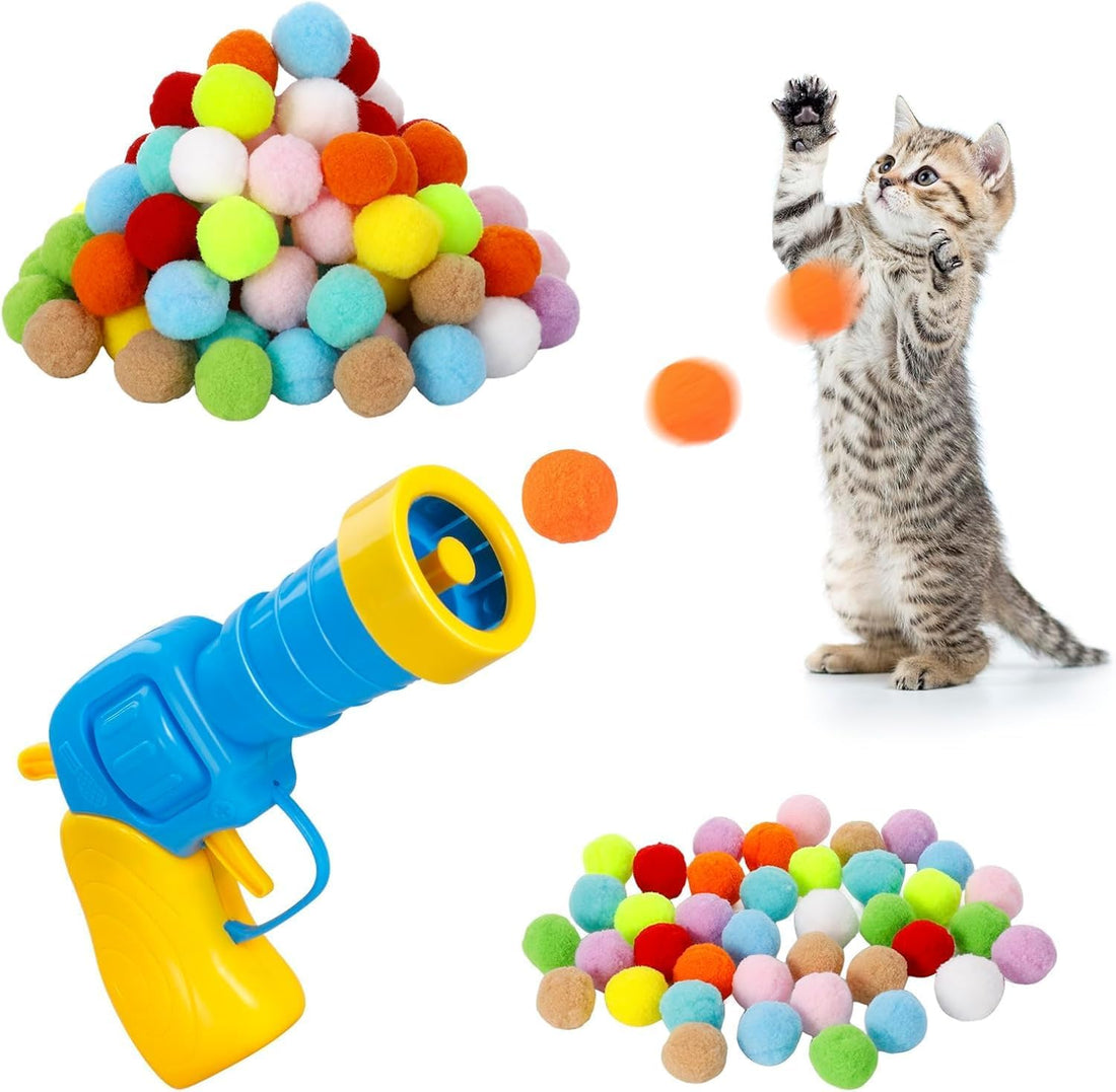 RAMONI Interactive Cat Ball Launcher, Cat Ball Toys Launcher with 20pcs Soft Plush Balls, Silent Kitten Toys Funny Interactive Cat Toys for Indoor Cats Training Exercise Playing