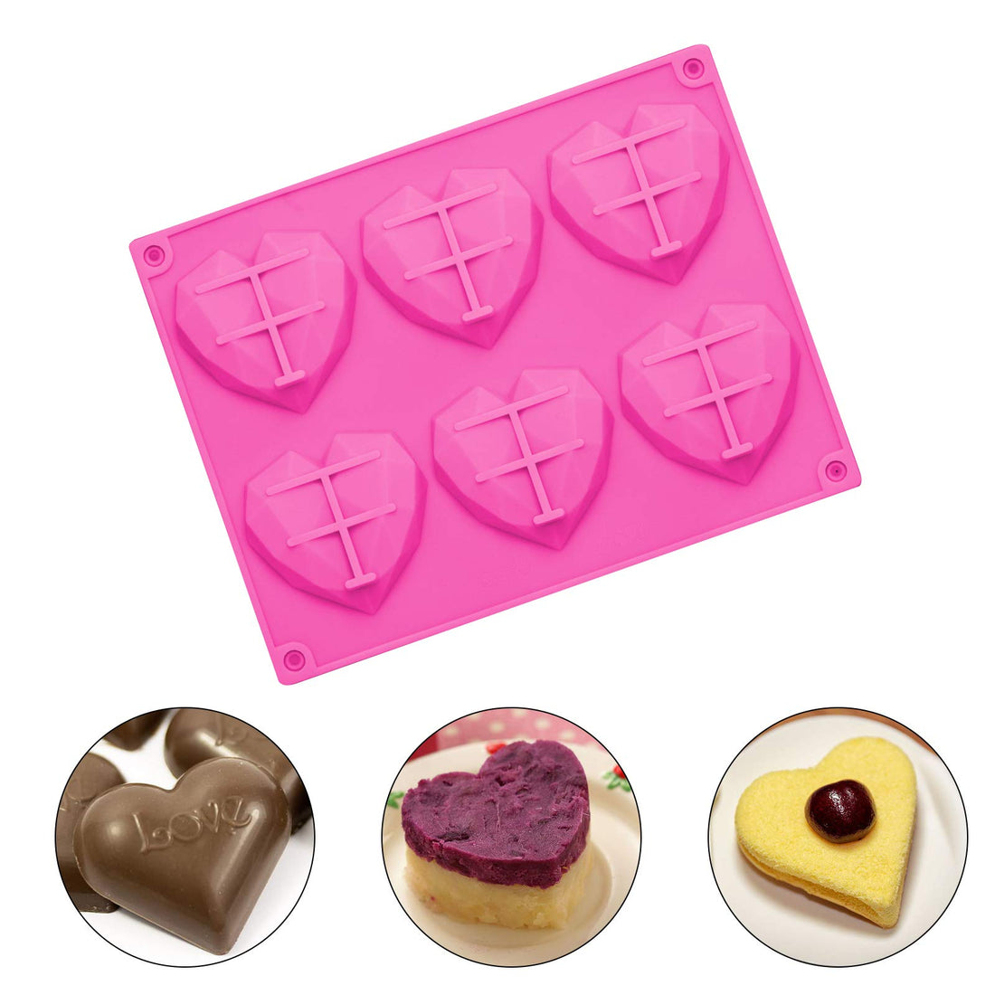 ITME 1 Pack Diamond Heart Silicone Mold, Silicone Baking Pan-Food Grade Fondant Mold, Diamond Heart Mousse Cake Mold Trays for Hot Chocolate Cocoa Bombs and Other Home Kitchen DIY Baking Tools (Pink)