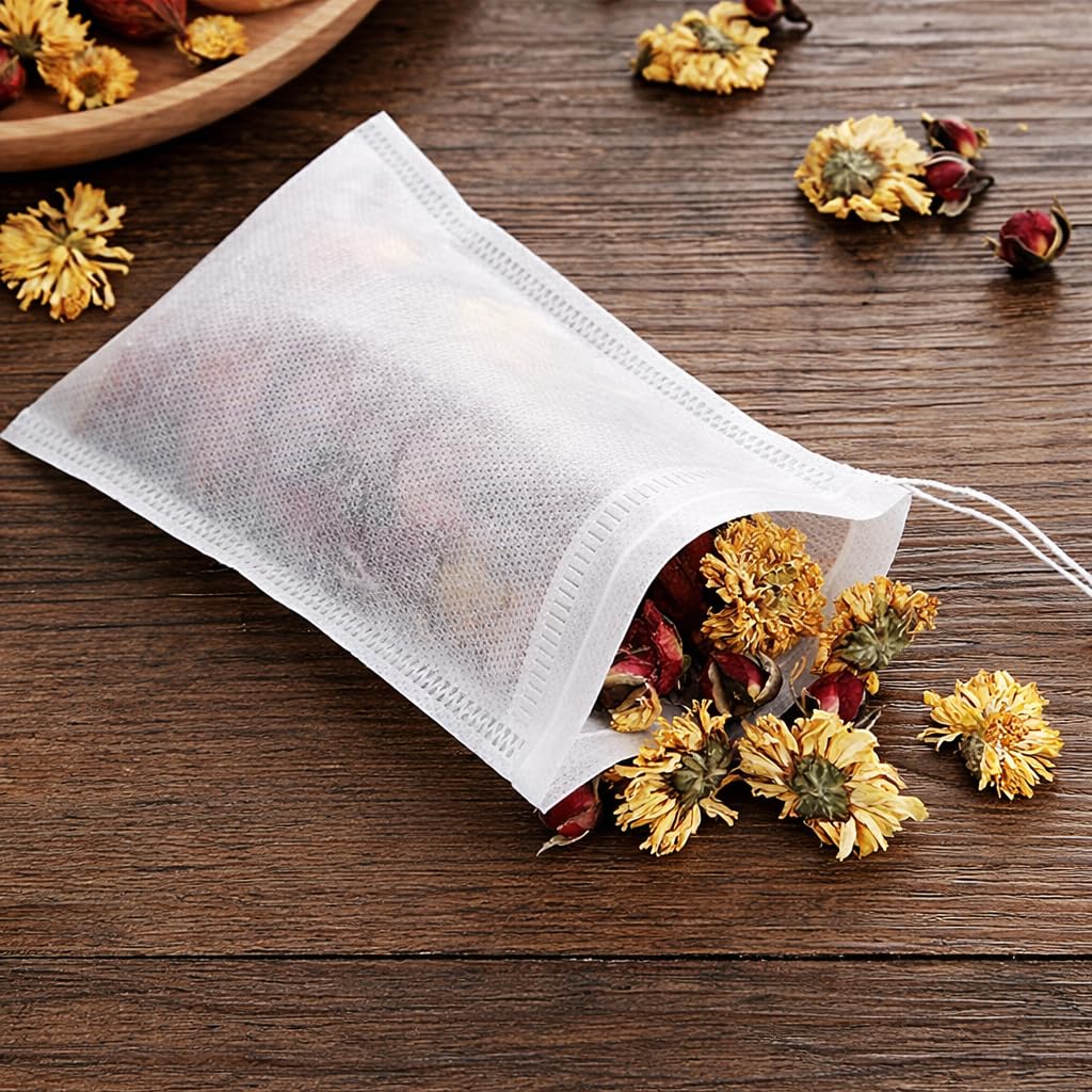 OVA Tea Sachets with String – Disposable Infusers for Loose Leaf and Herbal Tea, Easy Brewing, Convenient Use for Fresh Tea at Home or Travel (100 Pieces)