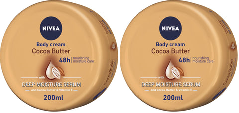 NIVEA Body Cream Dry Skin, Cocoa Butter Vitamin E, Jar 200ml (Pack of 2)
