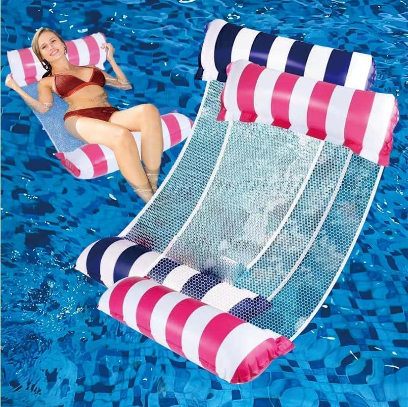 Inflatable-Pool Float-Inflatable Water-Hammock Pool-Float for Adult Size Hammock Lounger, Portable r with Bottom Mesh, Swimming Water Floating Raft(Blue+Rose)