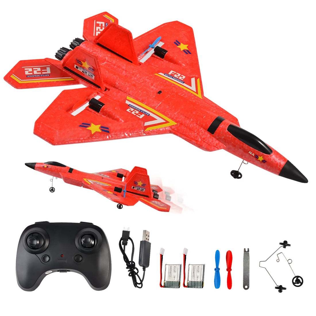 Rc Plane, F22 Sea, Land and Air Remote Control Glider, RC Aircraft Jet with LED Lights for Beginner Adult Kids (Red)