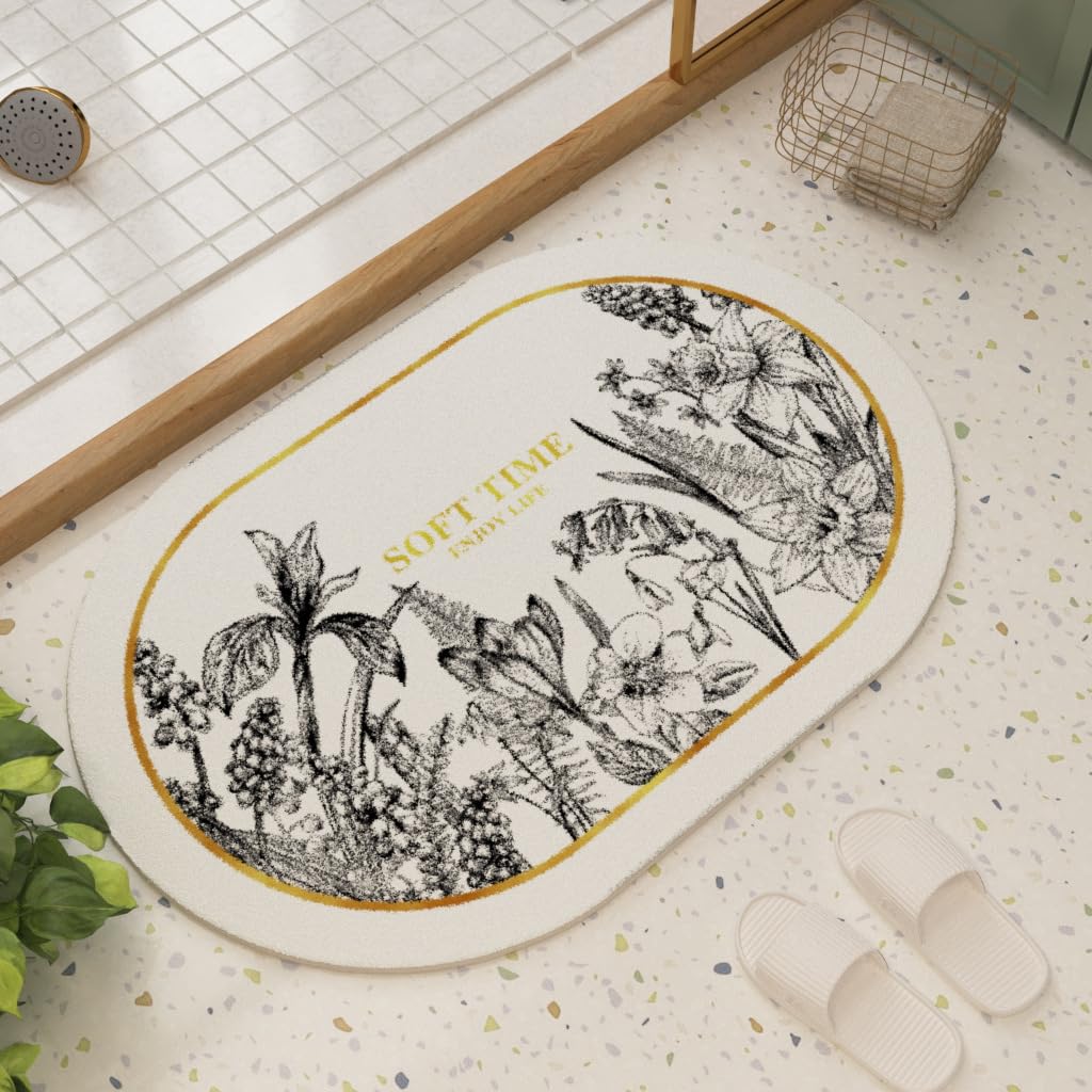LESTER Soft Non-Slip Door Mat oval shape gold,white and black 50x80cm
