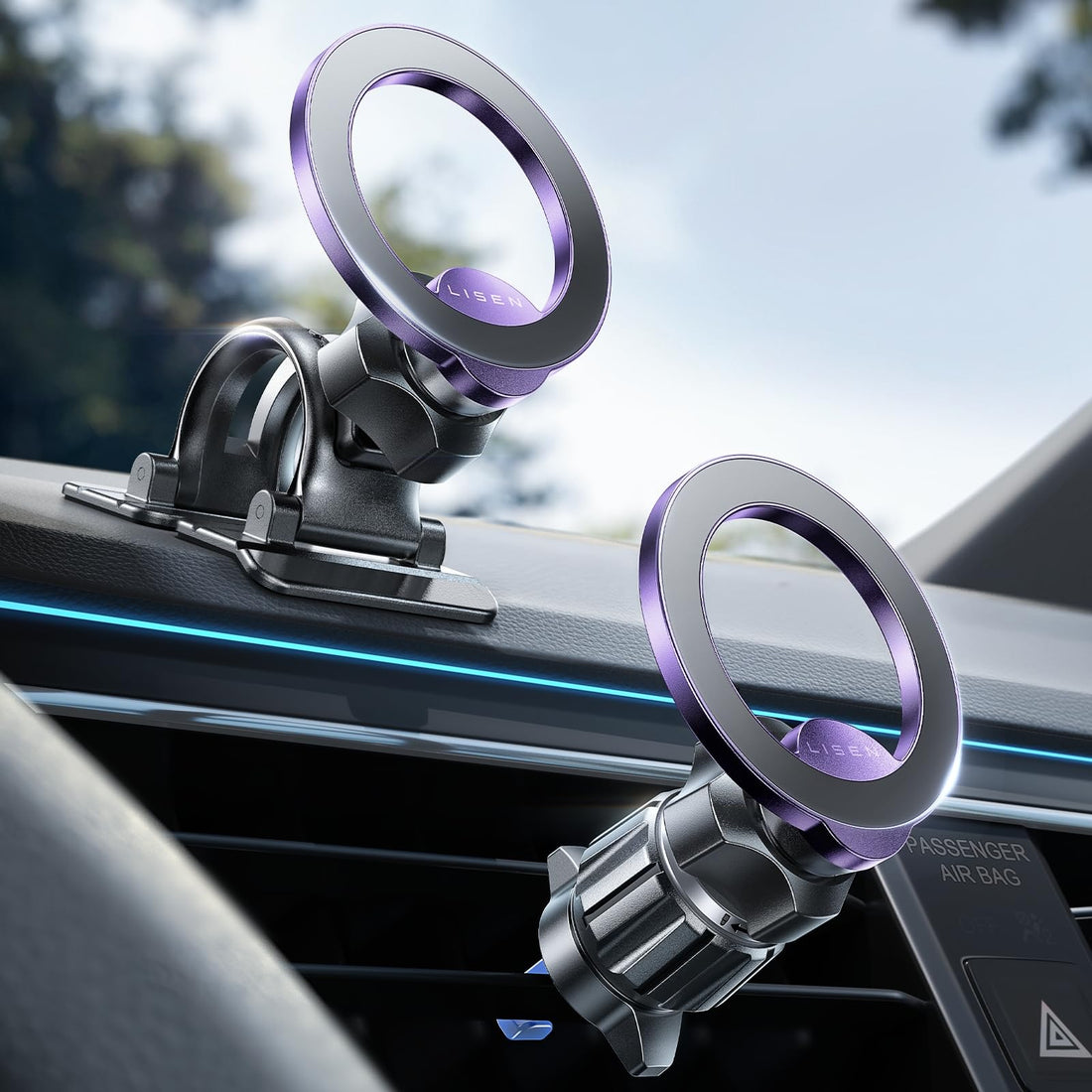 LISEN for MagSafe Car Mount,Car Accessories for Women Men [2025 Ultra] Magnetic Phone Holder for Car 360 Dashboard Vent Phone Mount for Car Organization iPhone 16 15 14 13 12 Pro Plus Mini,Purple