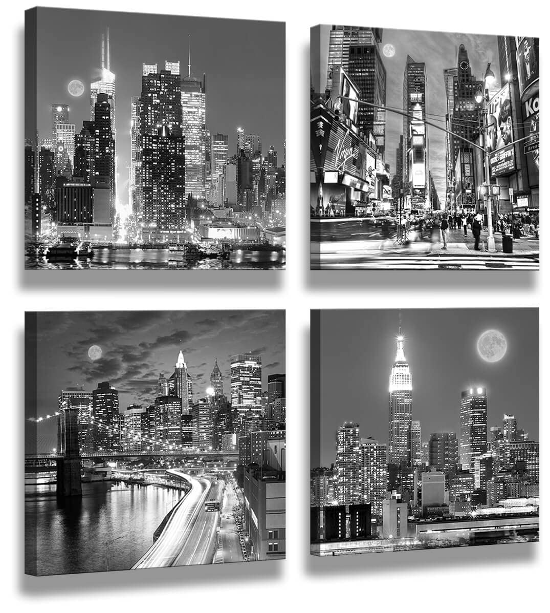 New York Wall Art Black And White Wall art Canvas Wall Art Print Black and White Brooklyn Bridge,Empire State Building New york Poster Wall Art Modern Artwork for Office Home Decor 14x 14inch x 4