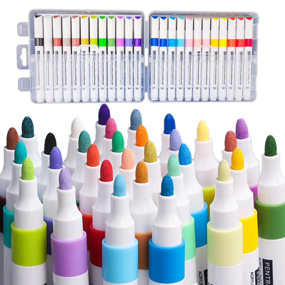 Acrylic Pens for Stones Waterproof, 24 Colours Acrylic Paint Set, Acrylic Pens Waterproof, Stones Painting Pens, Permanent Acrylic Paint Marker Kit, Painting Wood Decoration Easter Eggs