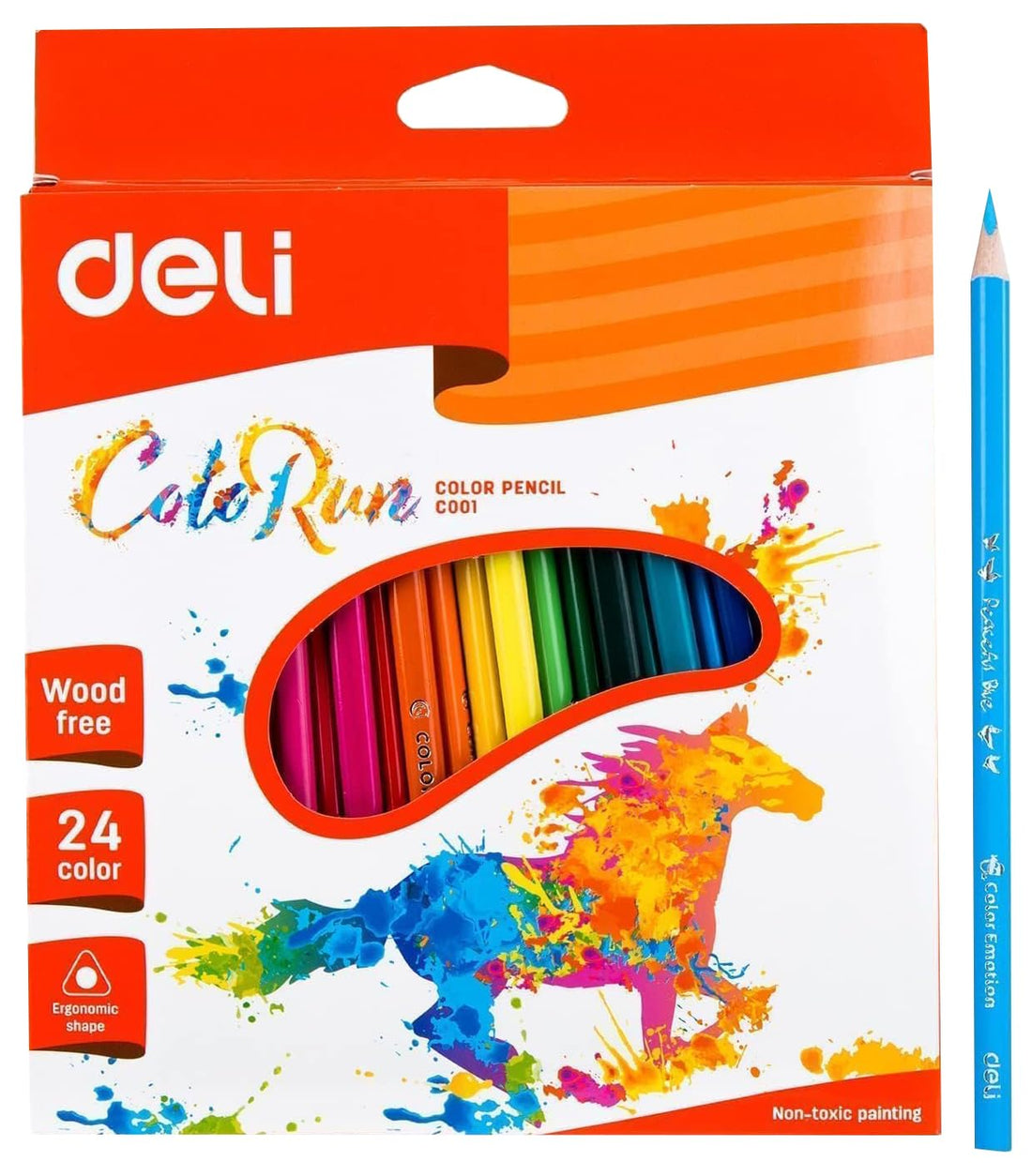 Deli Ec00120 Coloured Pencils Clean And Flat Edge, 24 Pieces, Assorted colors