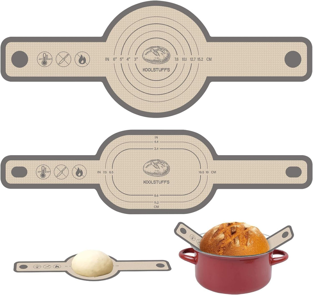 Sourdough Silicone Bread sling 2PCS Non-Stick Reusable Dutch oven Baking Mat with Long Handles, Essentials sourdough Supplies for Dough Transfer and Loaf Pan Lifter Liner, Set Of Oval & Round