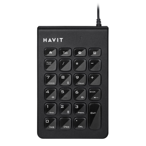 havit Number Pad, USB Numpad for Laptop Desktop Computer, Wired 23 Keys Numeric Keypad with Calculator for Accountants, Black, KB223