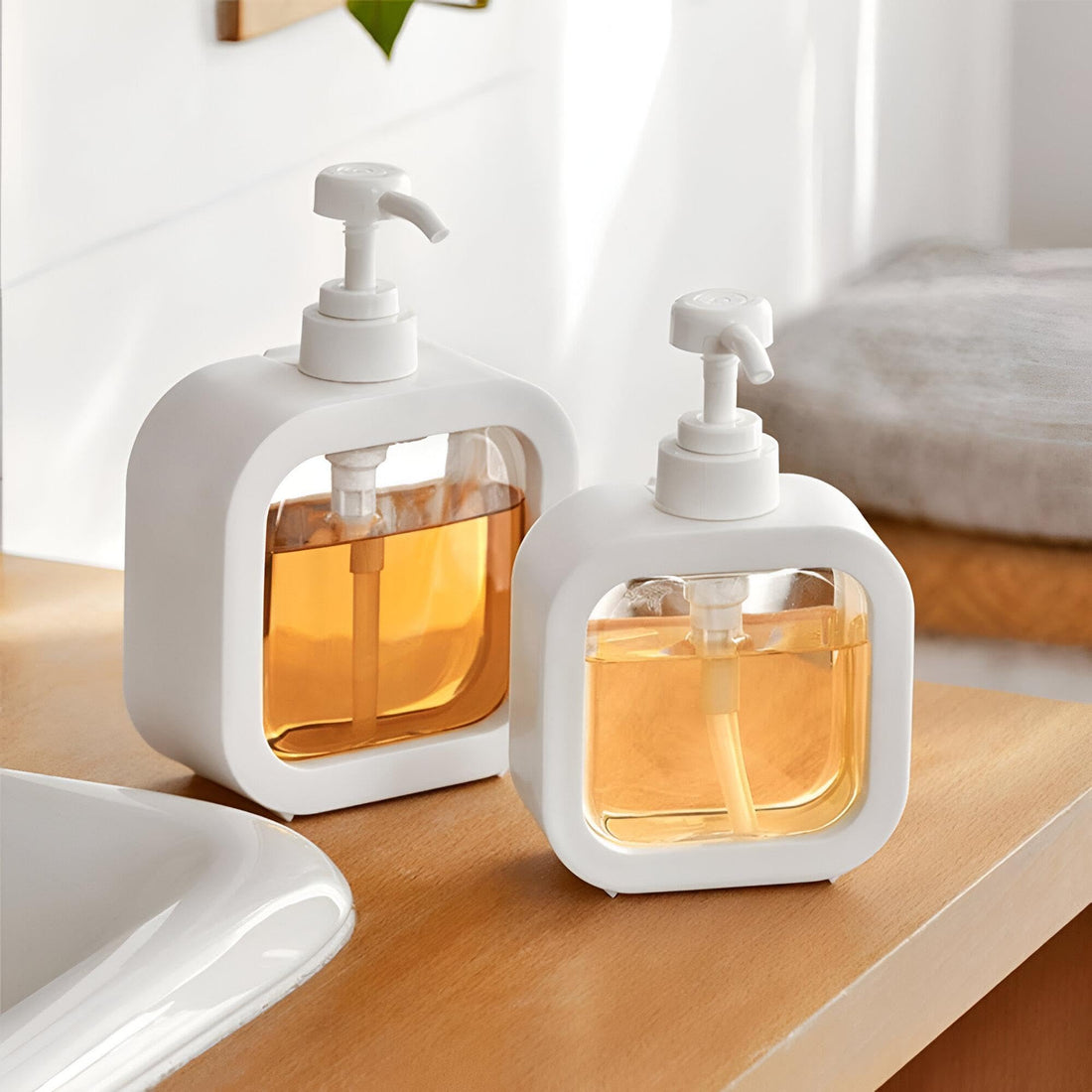 Liquid Soap Dispenser - Large clear plastic bottle with precision pump for hand soap, dish soap, shampoo, and body wash in elegant white finish.