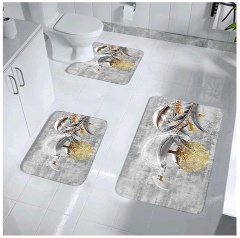 Khoyot Set of 3 Plush Bath Mats with Dots Backing - KCT-av40306 - Patterned - Pattern 6