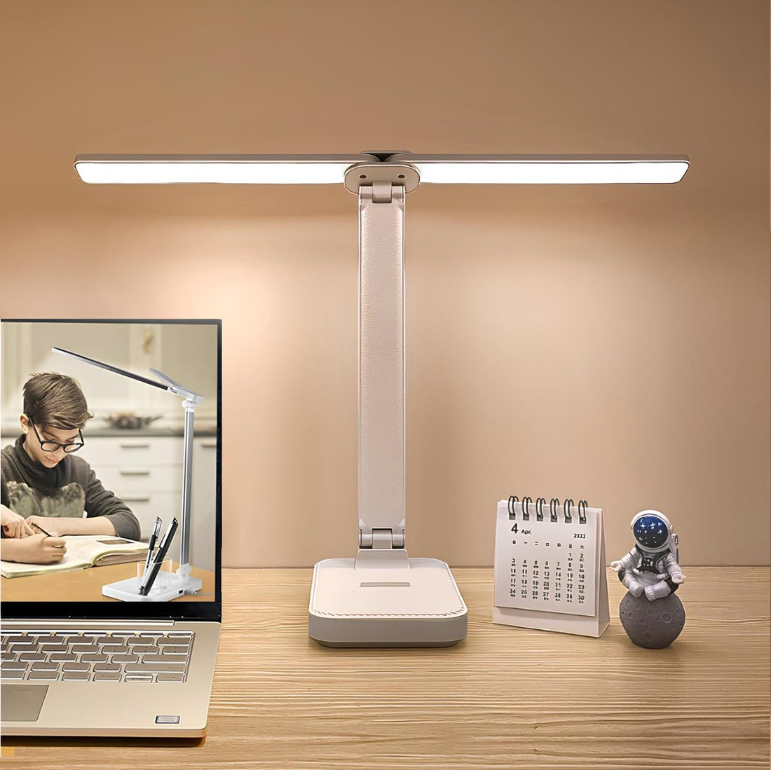 40 cm LED Desk Lamp, Dimmable 3 Colours, Eye Protection Office Lamp, USB Charging Port, Table Lamp with Base for Work, Home, Office, Dormitory, Study, Reading
